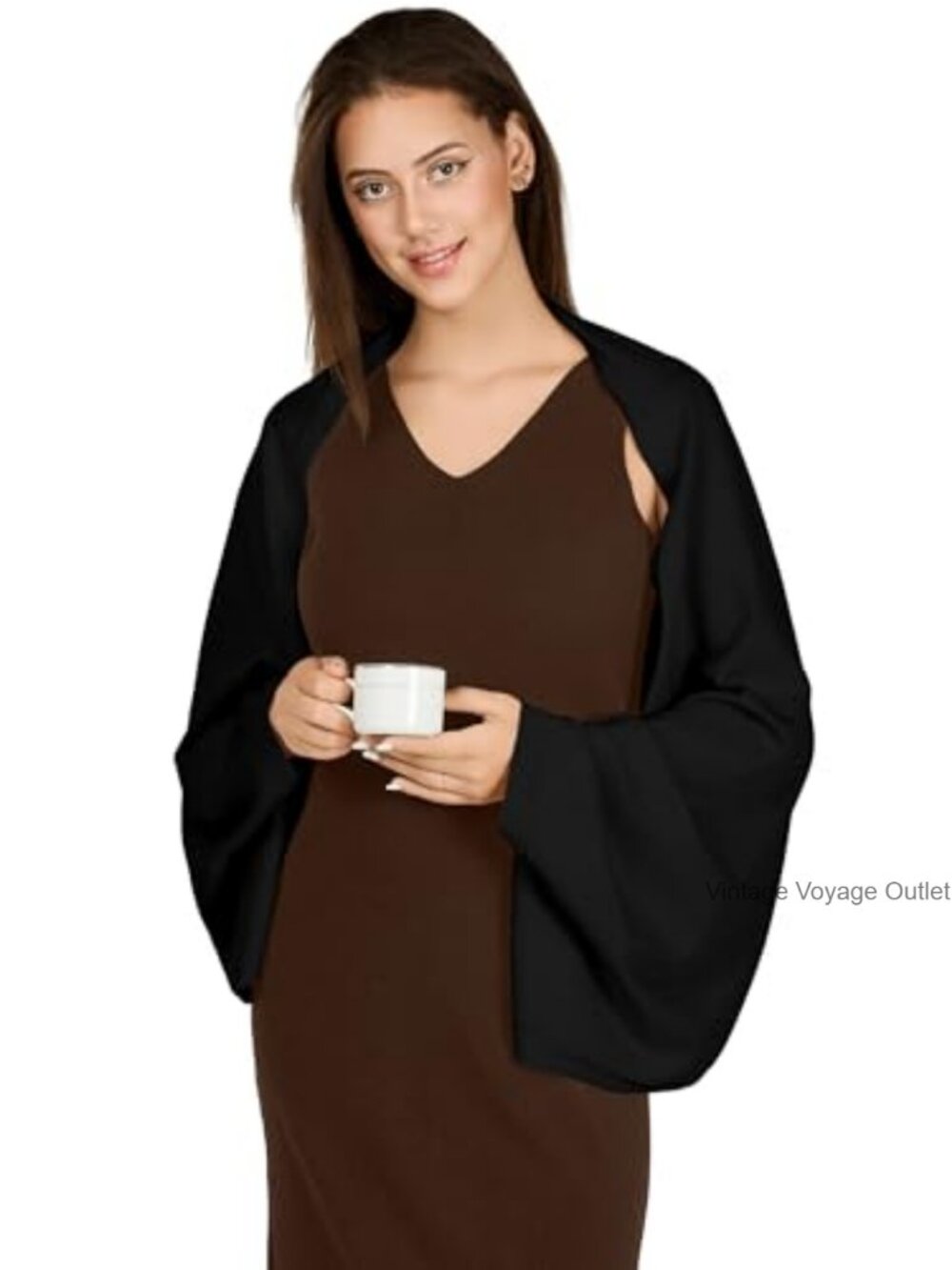 Soft Knit Sleeved Shawl Wrap Scarf Lightweight Versatile Coverup